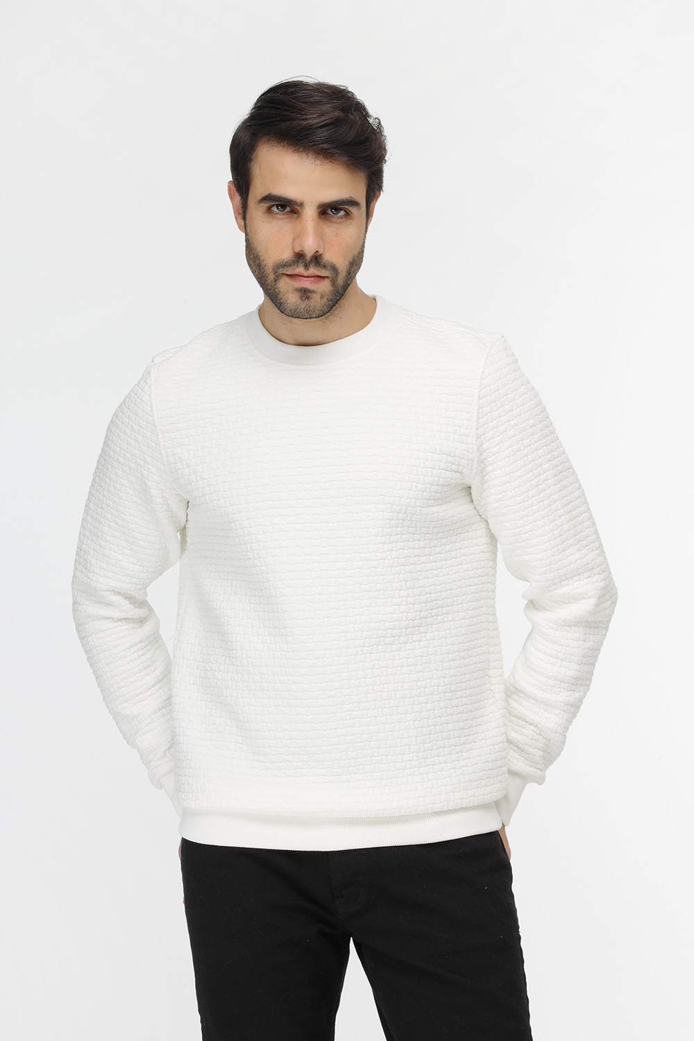 Slim Fit Sweat Shirt Off White - TIE HOUSE