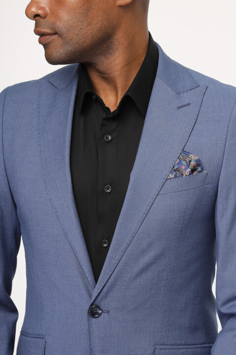 Men's Grey Plaid Suit, Light Blue Dress Shirt, Black Tie, Navy Print Tie |  Lookastic