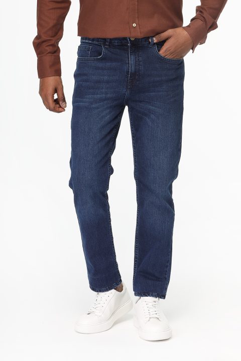 Slim Straight Fit Trousers Jeans Dark Blue