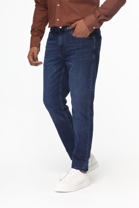 Slim Straight Fit Trousers Jeans Dark Blue - Image 3