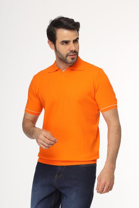 Polo Shirt Regular Fit Knitted Orange - Image 3