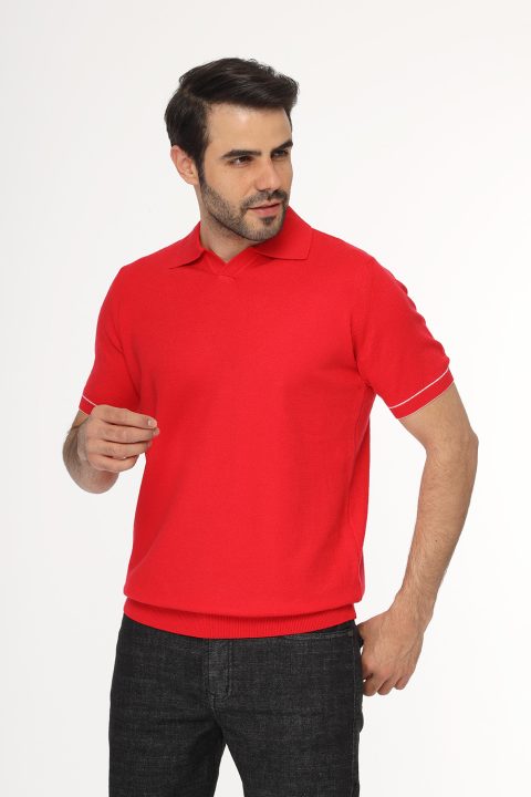 Polo Shirt Regular Fit Knitted Red - Image 3