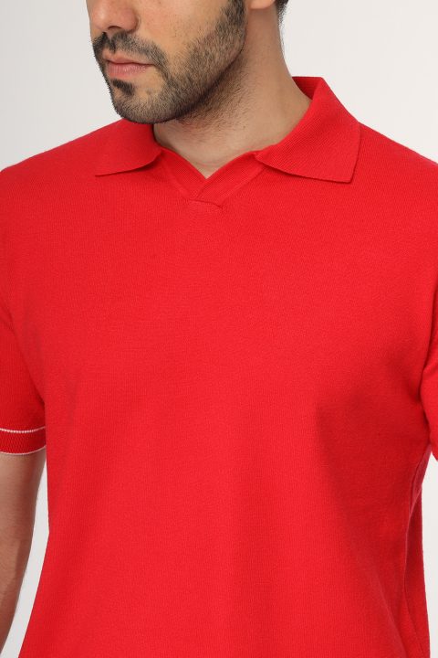 Polo Shirt Regular Fit Knitted Red - Image 2