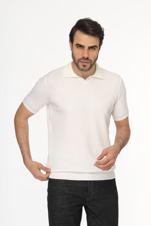 Polo Shirt Regular Fit Knitted Off White - Image 3