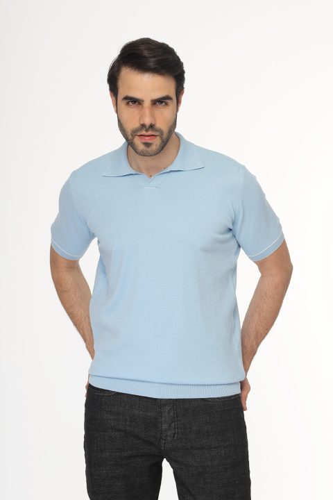 Polo Shirt Regular Fit Knitted Light Blue