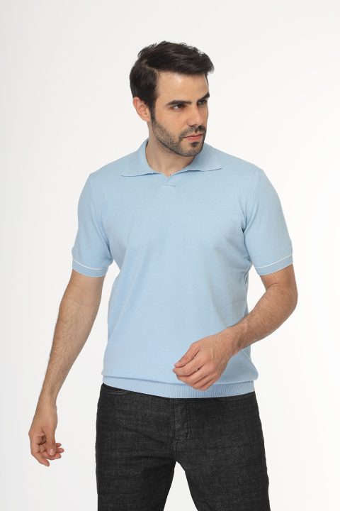 Polo Shirt Regular Fit Knitted Light Blue - Image 3