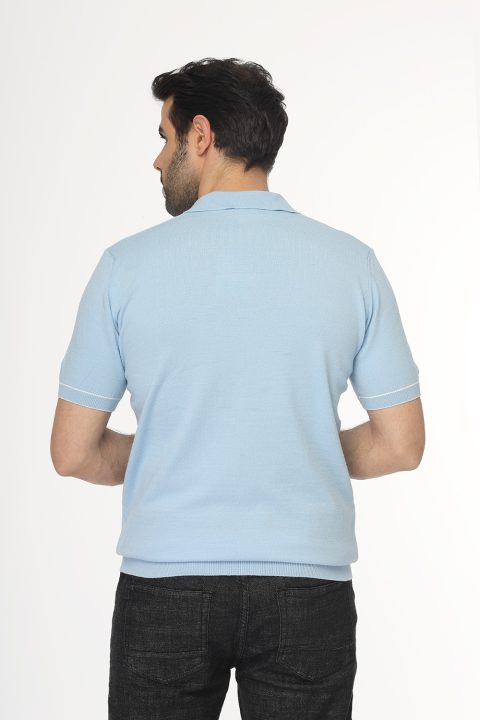 Polo Shirt Regular Fit Knitted Light Blue - Image 4