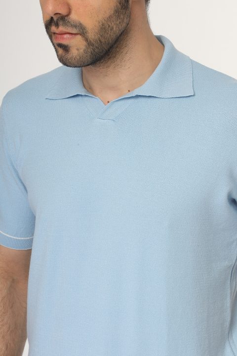 Polo Shirt Regular Fit Knitted Light Blue - Image 2