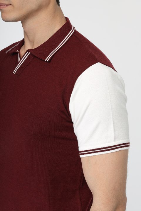 Polo Shirt Regular Fit Knitted Maroon - Image 4