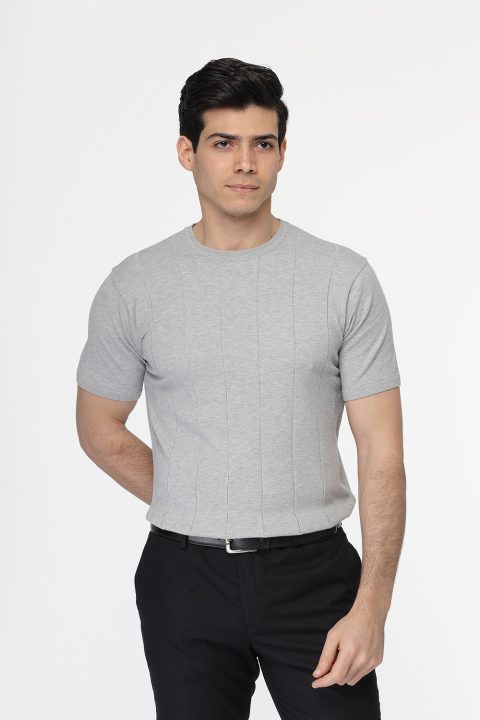 Regular Fit Knitted T-Shirt Gray - Image 3