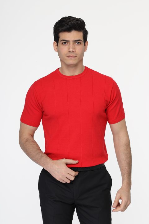 Regular Fit Knitted T-Shirt Red