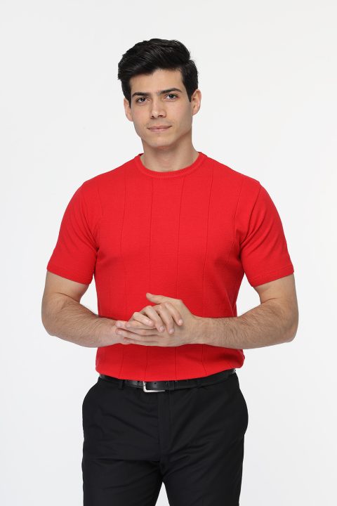 Regular Fit Knitted T-Shirt Red - Image 3