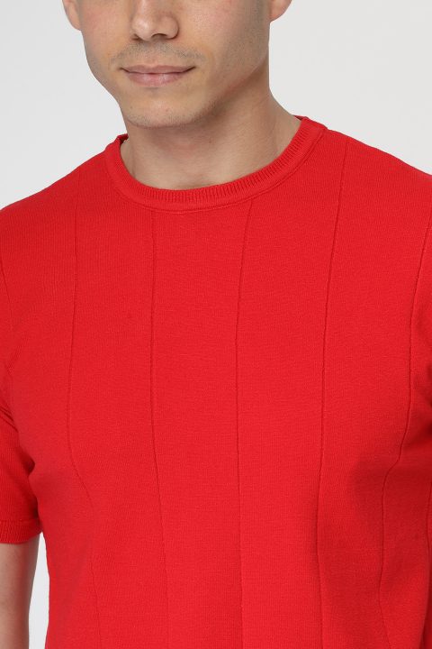 Regular Fit Knitted T-Shirt Red - Image 2