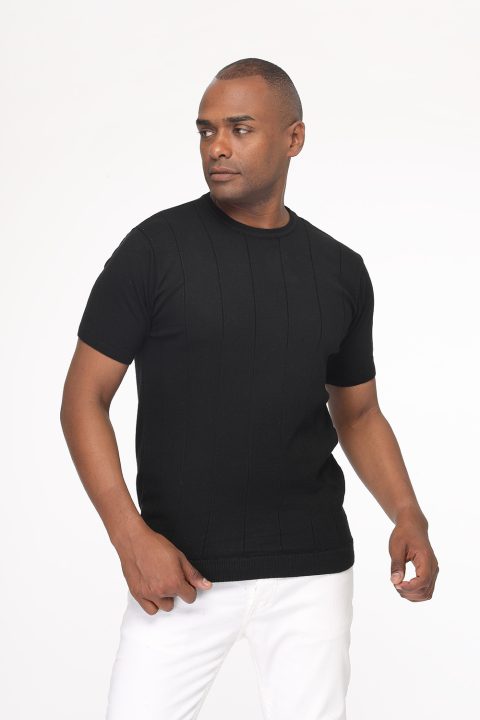 Regular Fit Knitted T-Shirt Black