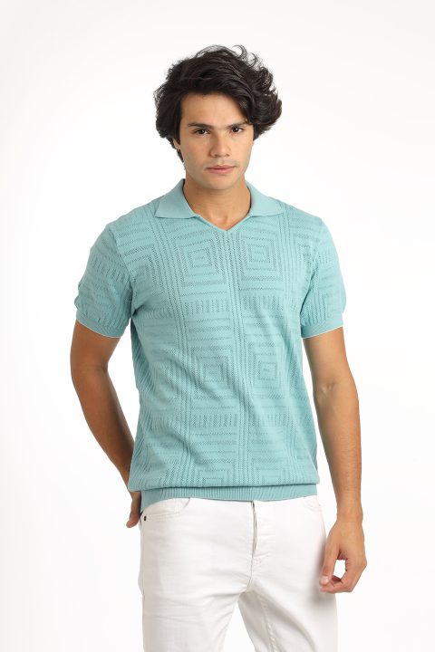 Polo Shirt Regular Fit Knitted Turquoise