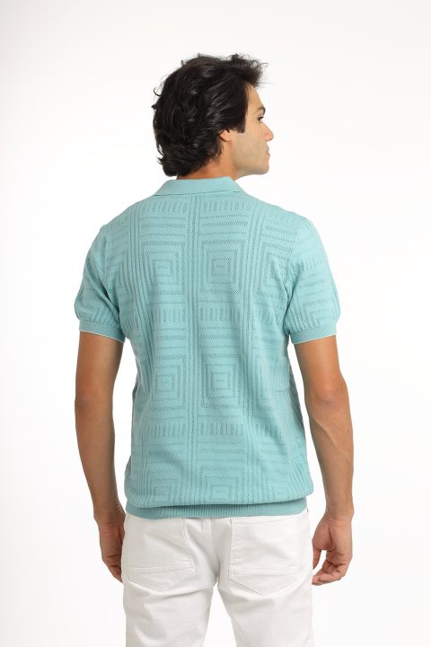 Polo Shirt Regular Fit Knitted Turquoise - Image 3