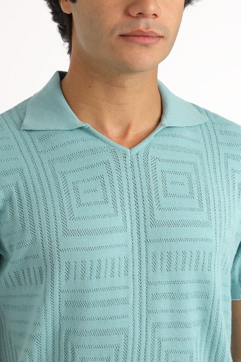 Polo Shirt Regular Fit Knitted Turquoise - Image 2