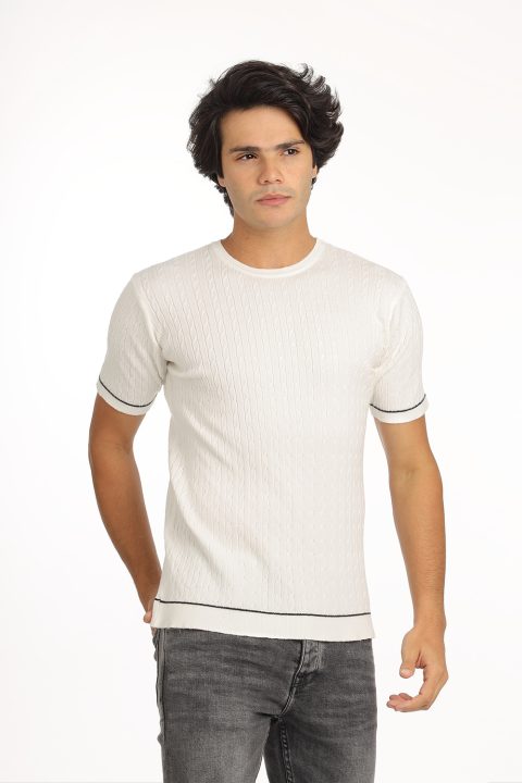 Regular Fit Knitted T-Shirt Off White - Image 3