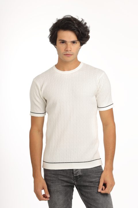 Regular Fit Knitted T-Shirt Off White