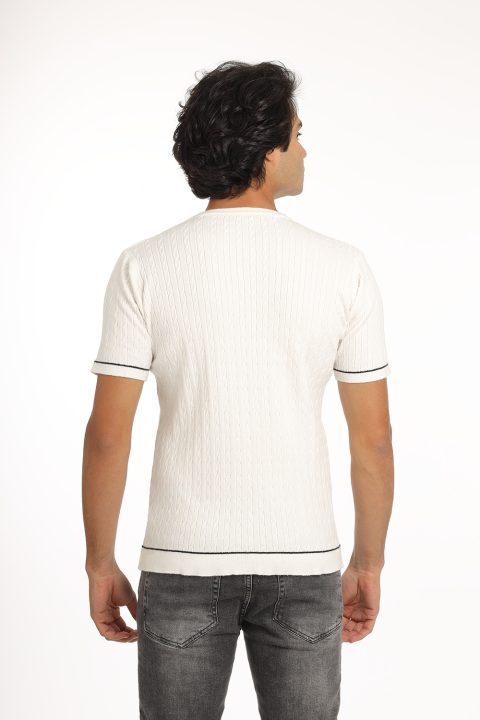 Regular Fit Knitted T-Shirt Off White - Image 4