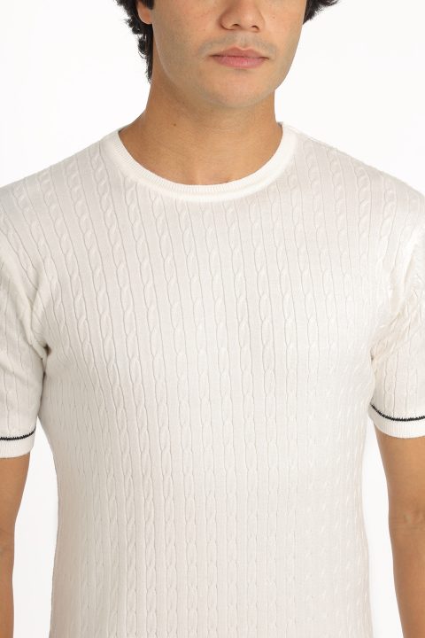 Regular Fit Knitted T-Shirt Off White - Image 2