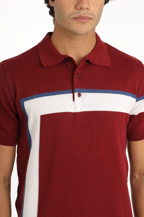 Polo Shirt Regular Fit Knitted Maroon - Image 2