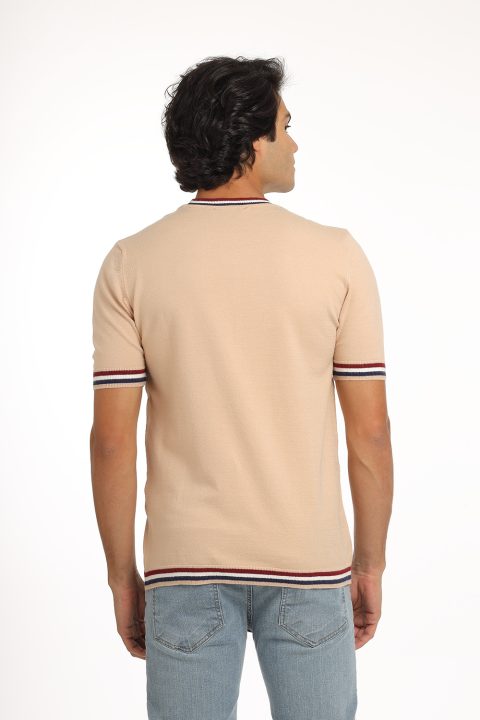 Regular Fit T-Shirt Knitted Beige - Image 3