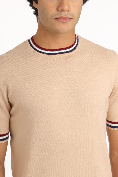 Regular Fit T-Shirt Knitted Beige - Image 2