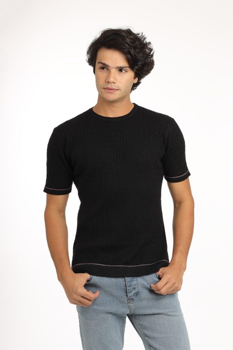 Regular Fit Knitted T-Shirt Black