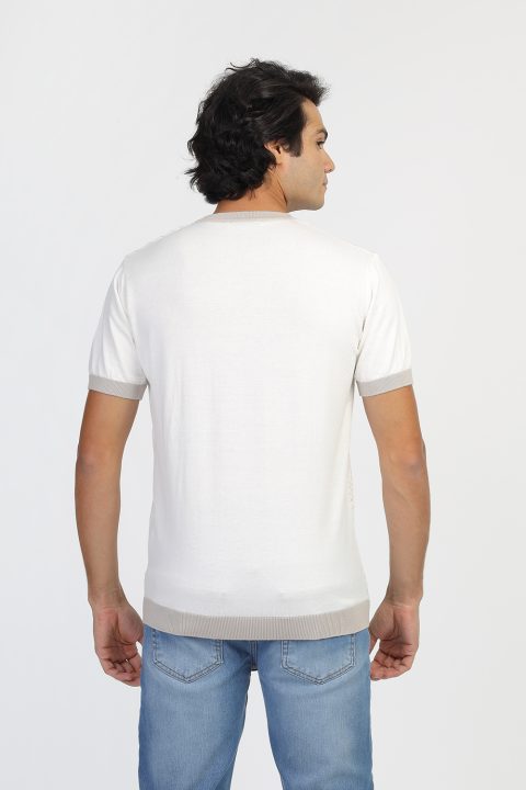 Regular Fit Knitted T-Shirt Off White - Image 3