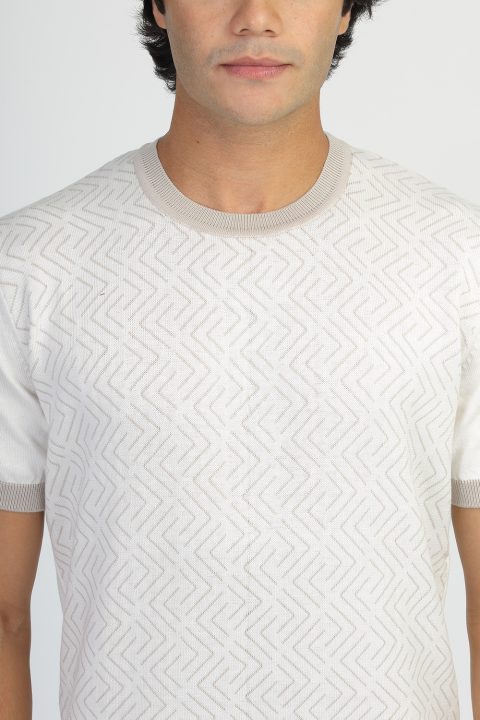 Regular Fit Knitted T-Shirt Off White - Image 2