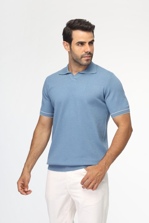 Polo Shirt Regular Fit Knitted Blue