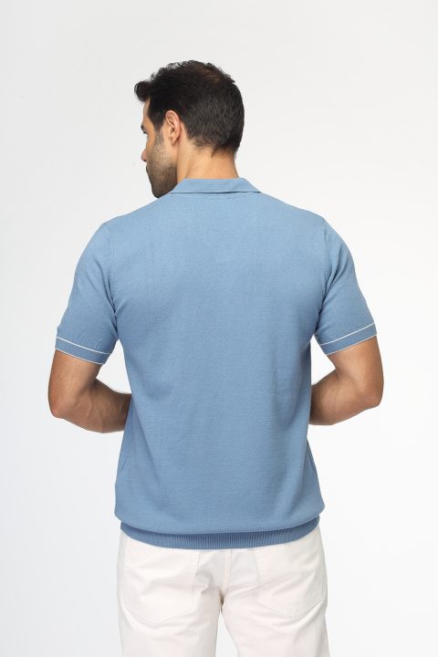 Polo Shirt Regular Fit Knitted Blue - Image 3