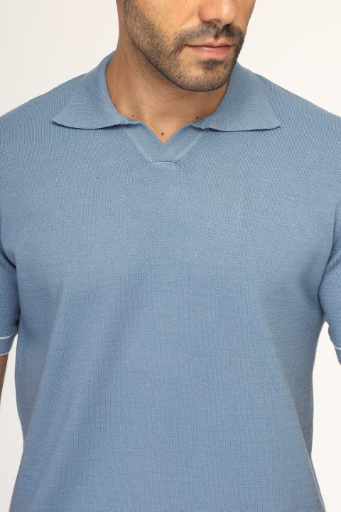 Polo Shirt Regular Fit Knitted Blue - Image 2