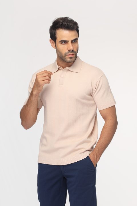 Polo Shirt Regular Fit Knitted Beige - Image 3