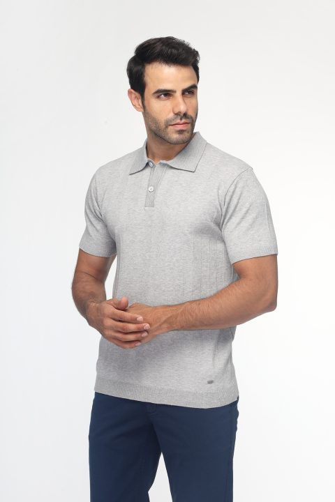 Polo Shirt Regular Fit Knitted Gray - Image 4