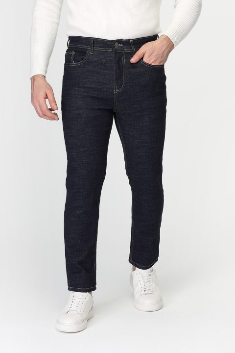 Slim Straight Fit Trousers Jeans Dark Blue