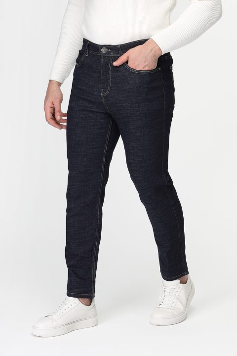 Slim Straight Fit Trousers Jeans Dark Blue - Image 3