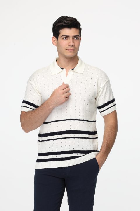 Polo Shirt Relax Fit Knitted Off White
