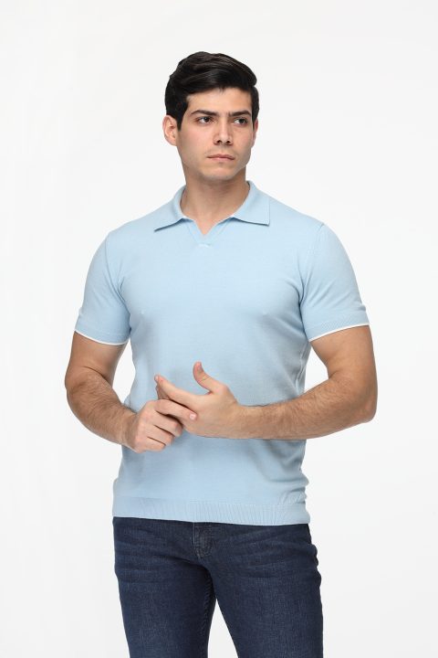 Polo Shirt Regular Fit Knitted Light Blue