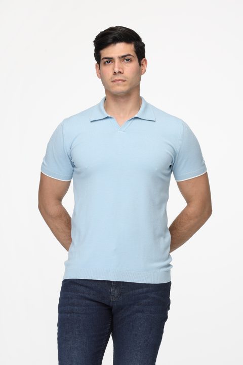 Polo Shirt Regular Fit Knitted Light Blue - Image 3