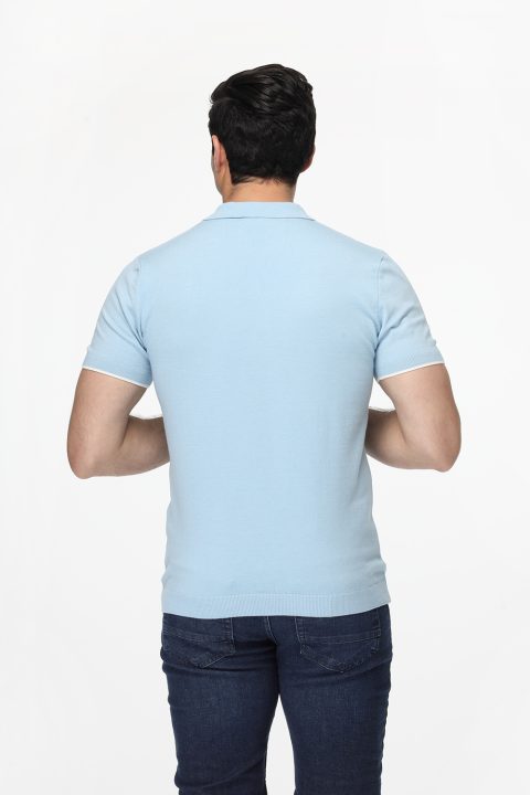 Polo Shirt Regular Fit Knitted Light Blue - Image 4