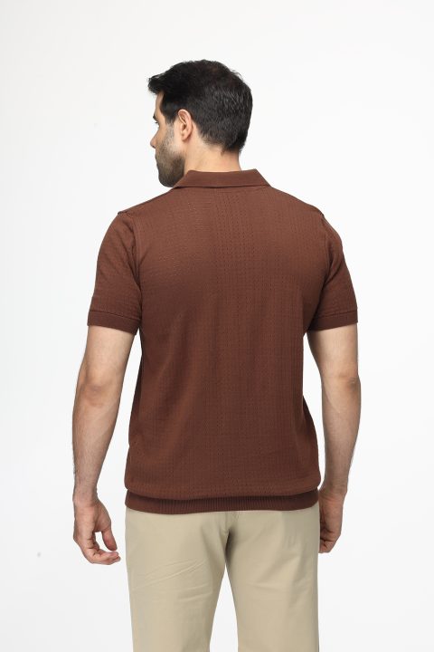 Polo Shirt Regular Fit Knitted Brown - Image 3