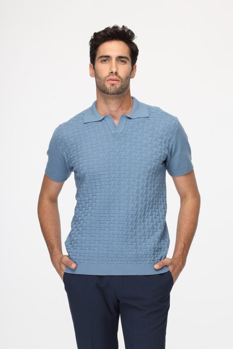Polo Shirt Regular Fit Knitted Blue