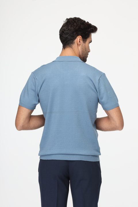 Polo Shirt Regular Fit Knitted Blue - Image 3
