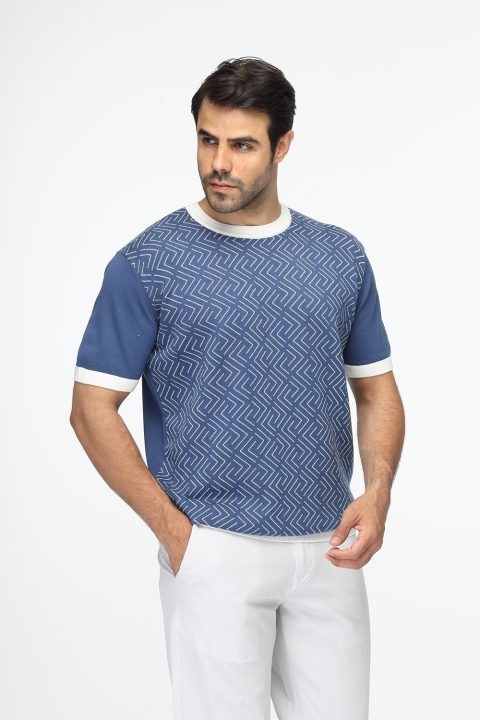 Regular Fit Knitted T-Shirt Dark Blue