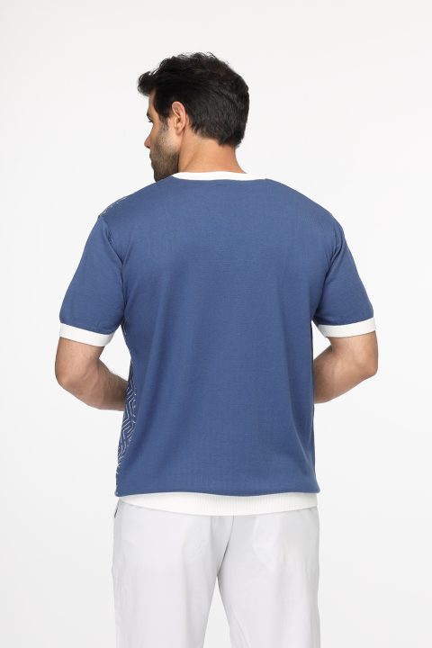 Regular Fit Knitted T-Shirt Dark Blue - Image 3