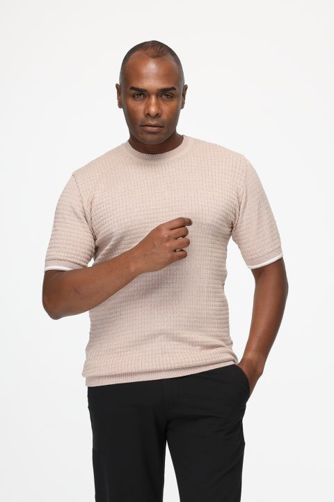 Regular Fit Knitted T-Shirt Beige