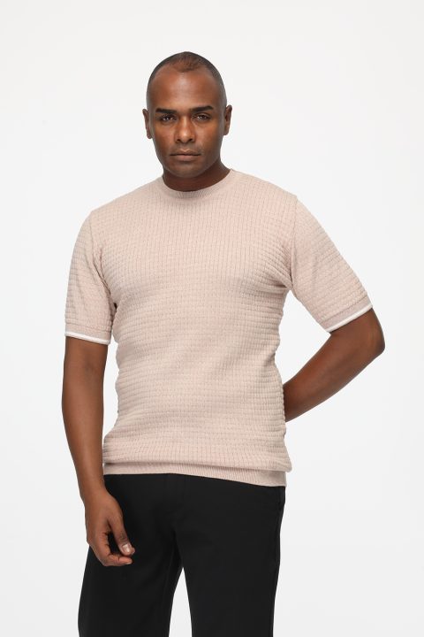 Regular Fit Knitted T-Shirt Beige - Image 3