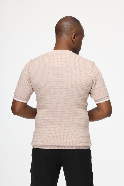 Regular Fit Knitted T-Shirt Beige - Image 4